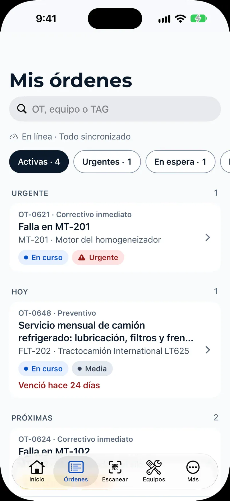 Field app: the technician's assigned work orders.